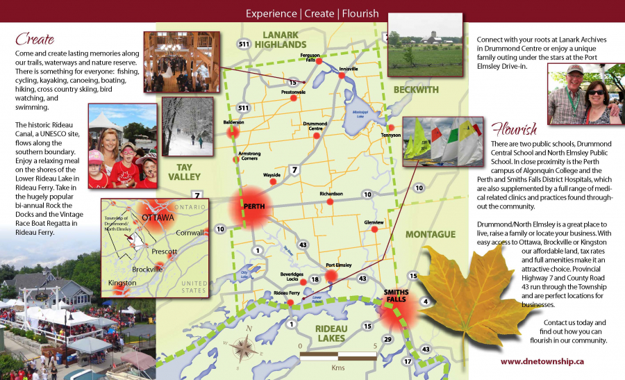 Brochure of Drummond North Elmsley Twp. with images from around the Twp. including a map